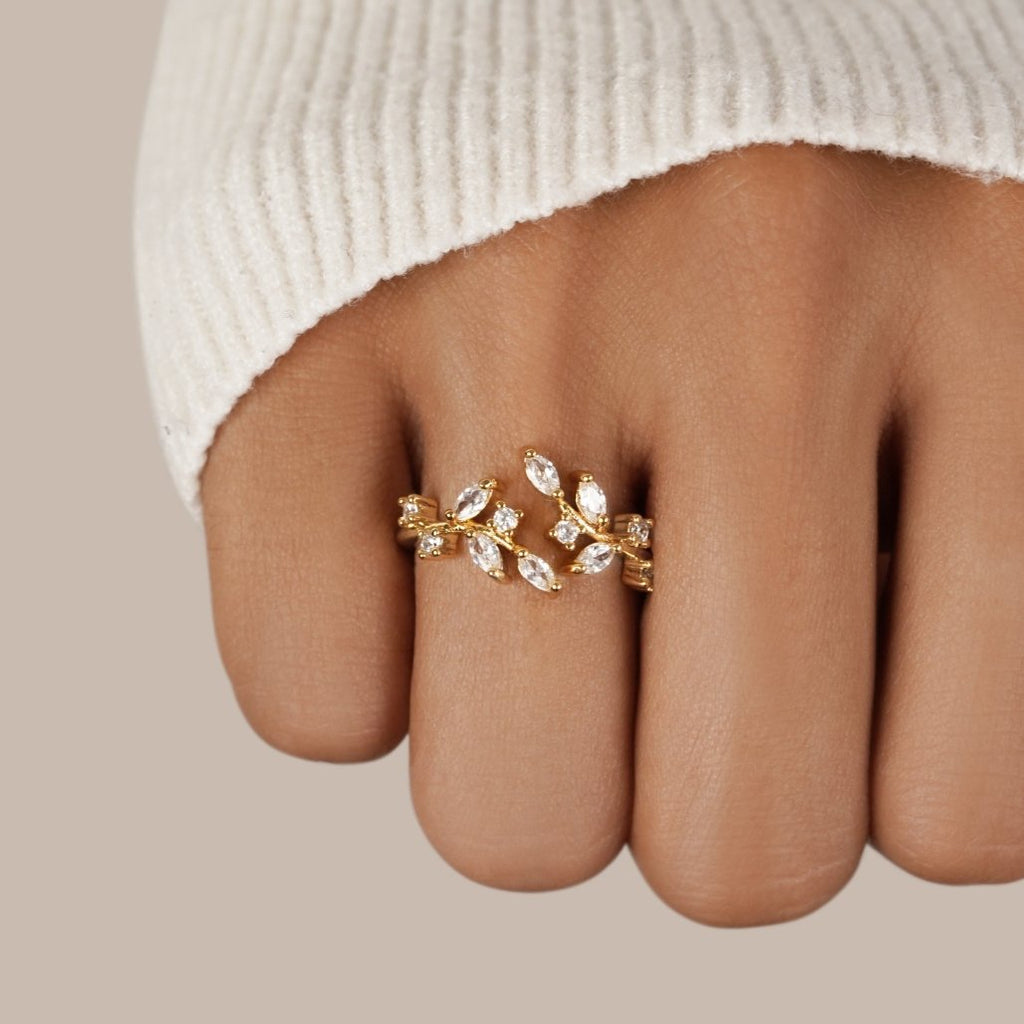 18K Gold Crystal Vine Ring — view 2
