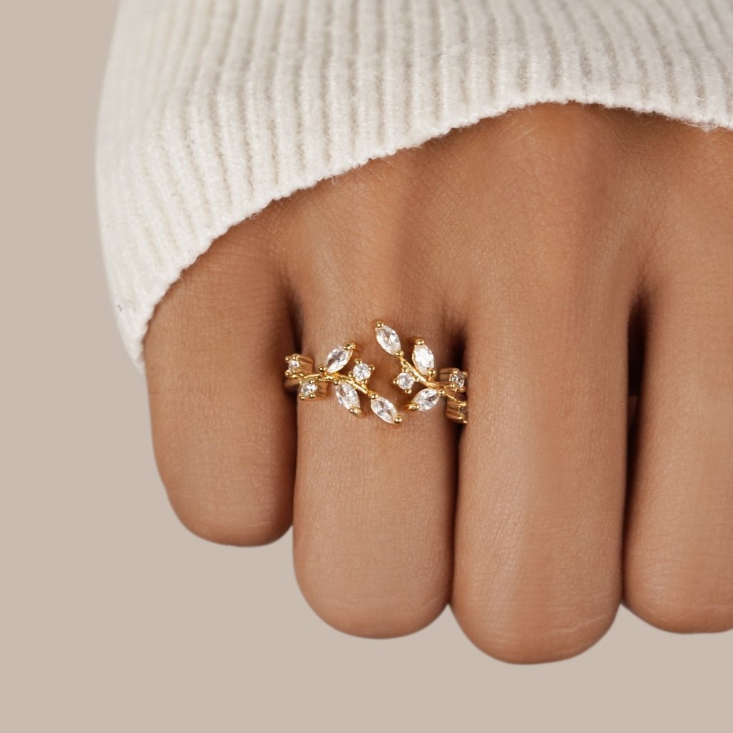 18K Gold Crystal Vine Ring — view 2