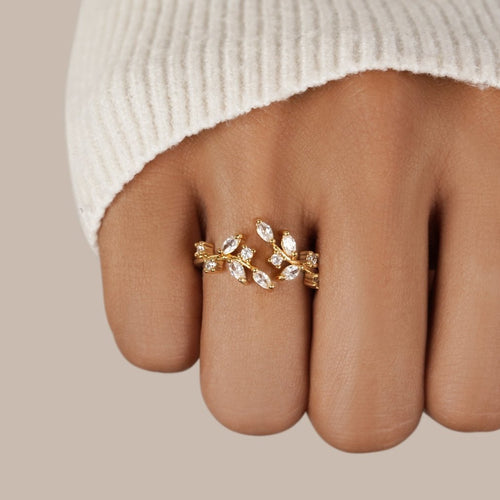 18K Gold Crystal Vine Ring — view 2