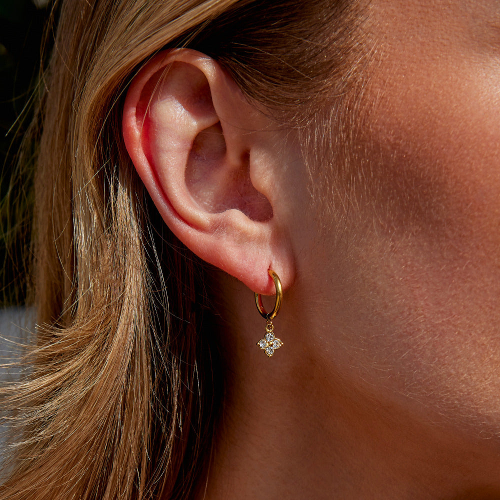 Crystal Four Leaf Clover Drop Earrings — view 2