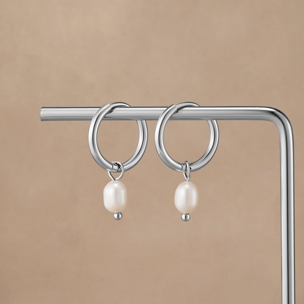 Freshwater Pearl Bella Silver Hoop Earrings — view 3