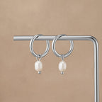 Freshwater Pearl Bella Silver Hoop Earrings — view 3