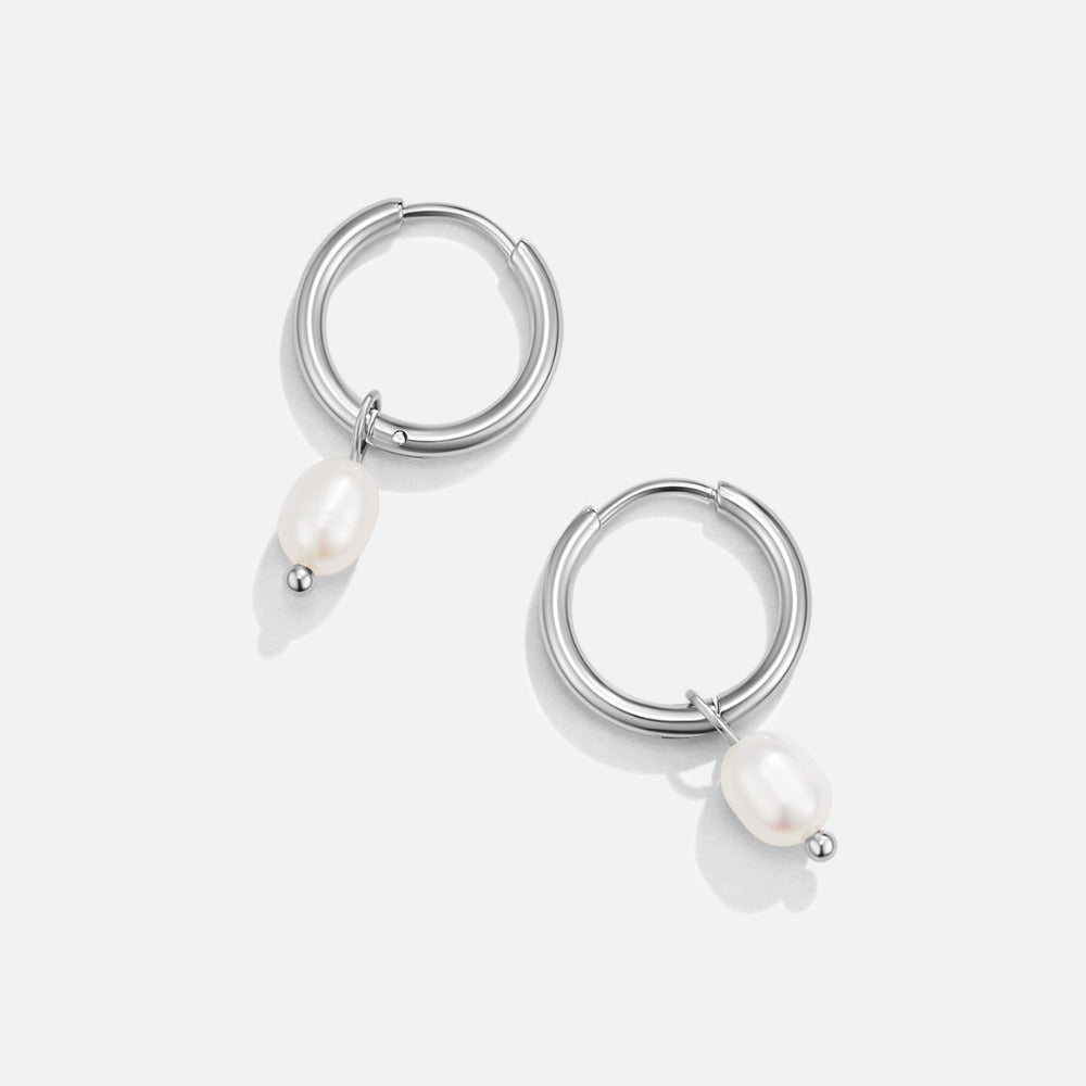 Freshwater Pearl Bella Silver Hoop Earrings — view 1