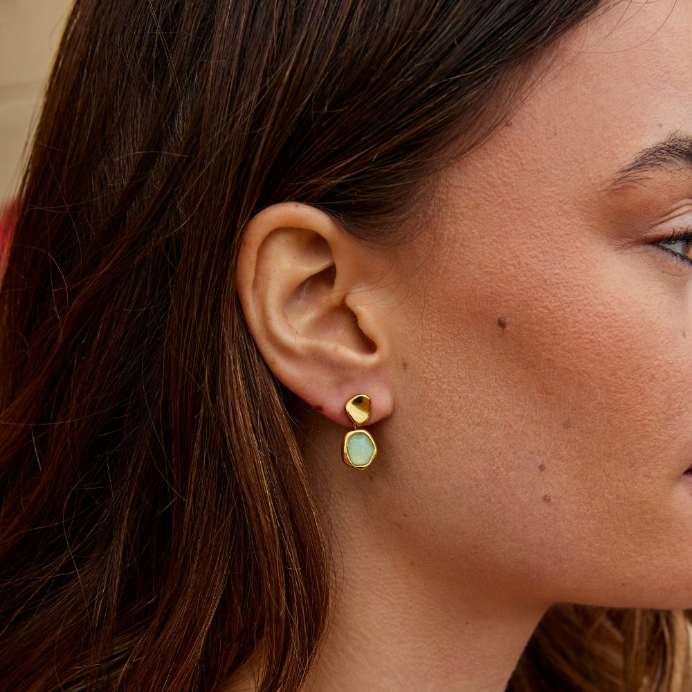 Gold Aquamarine Drop Earrings — view 2