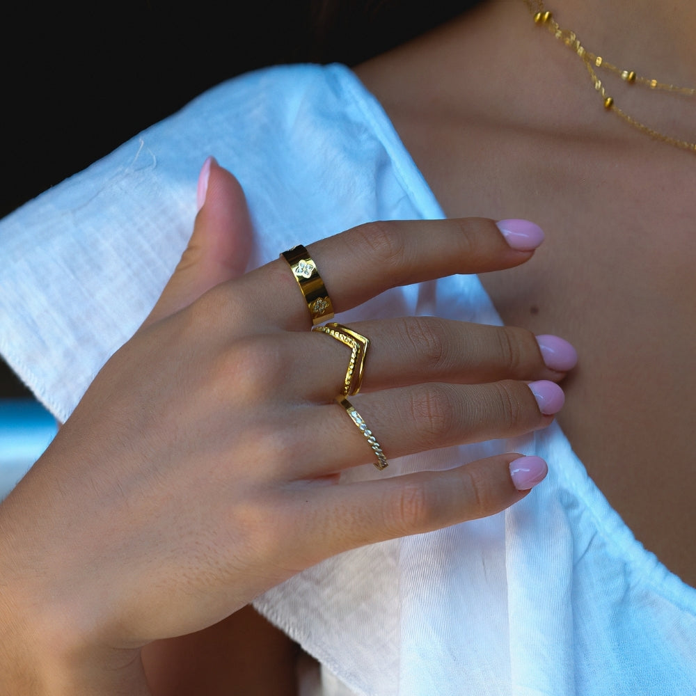 Gold Crystal Clover Band Ring — view 6