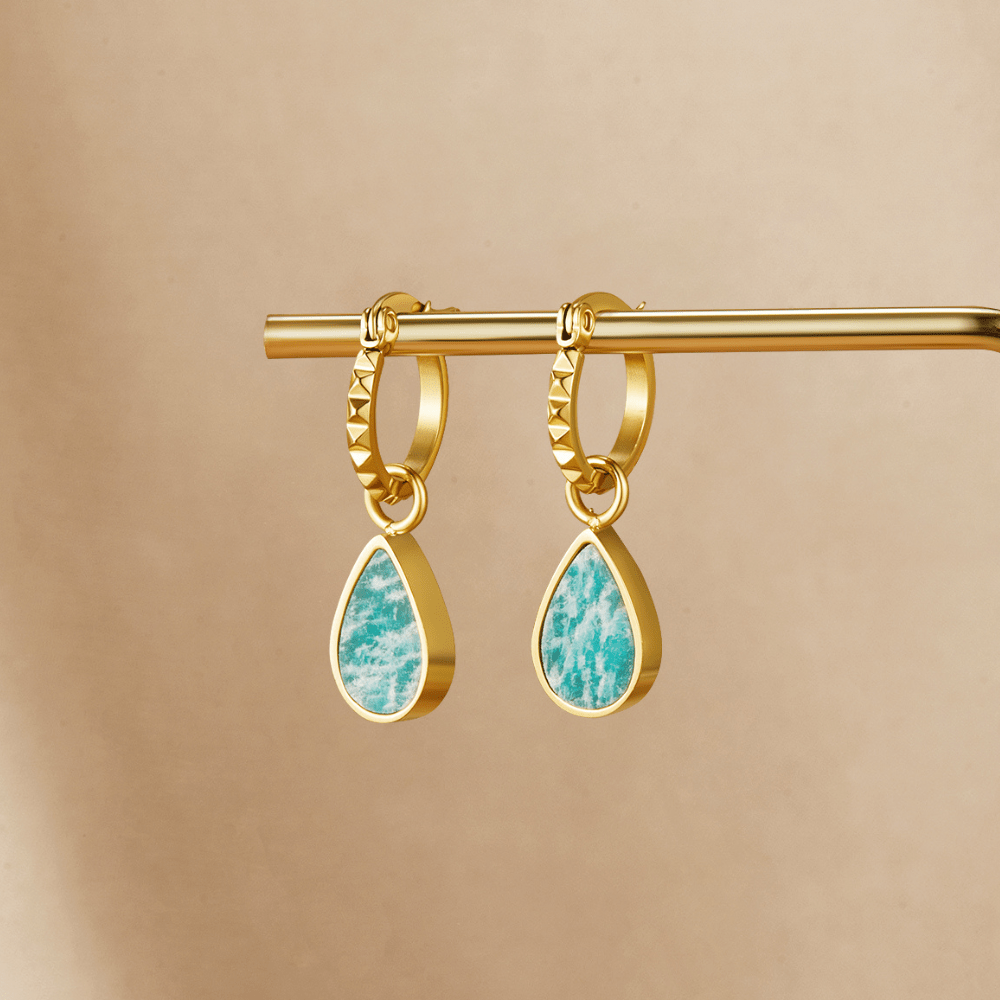 Astoria Green Stone Hoop Earrings — view 1