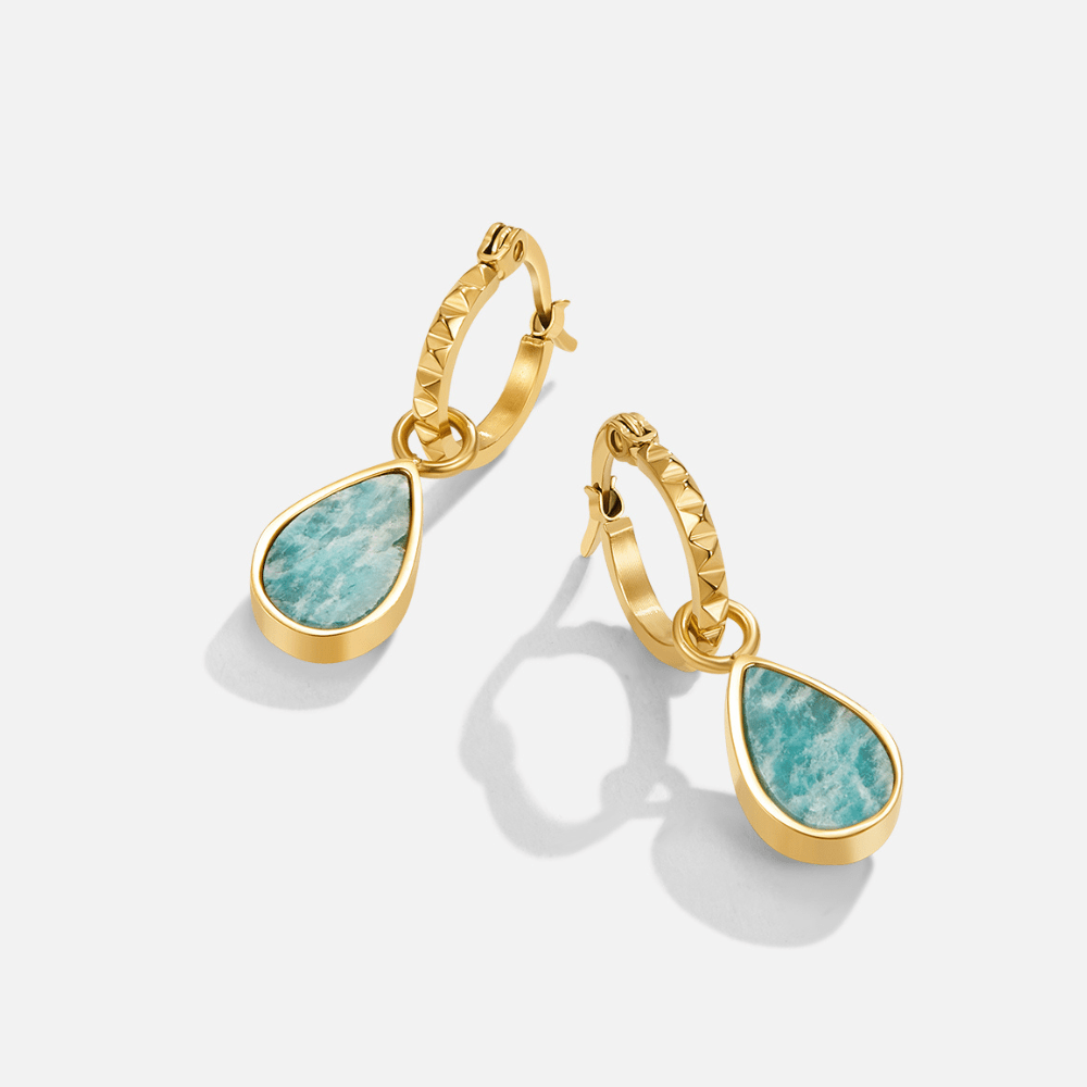 Astoria Green Stone Hoop Earrings — view 3
