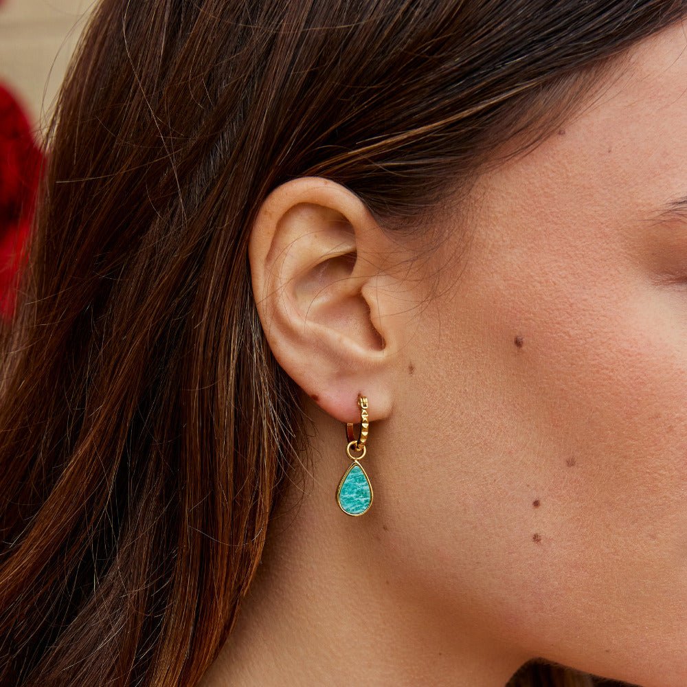 Astoria Green Stone Hoop Earrings — view 2
