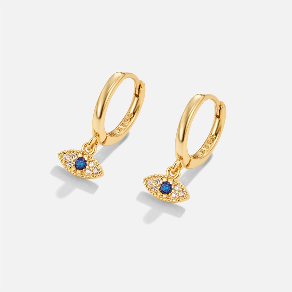 Blue Evil Eye Drop Earrings — view 4