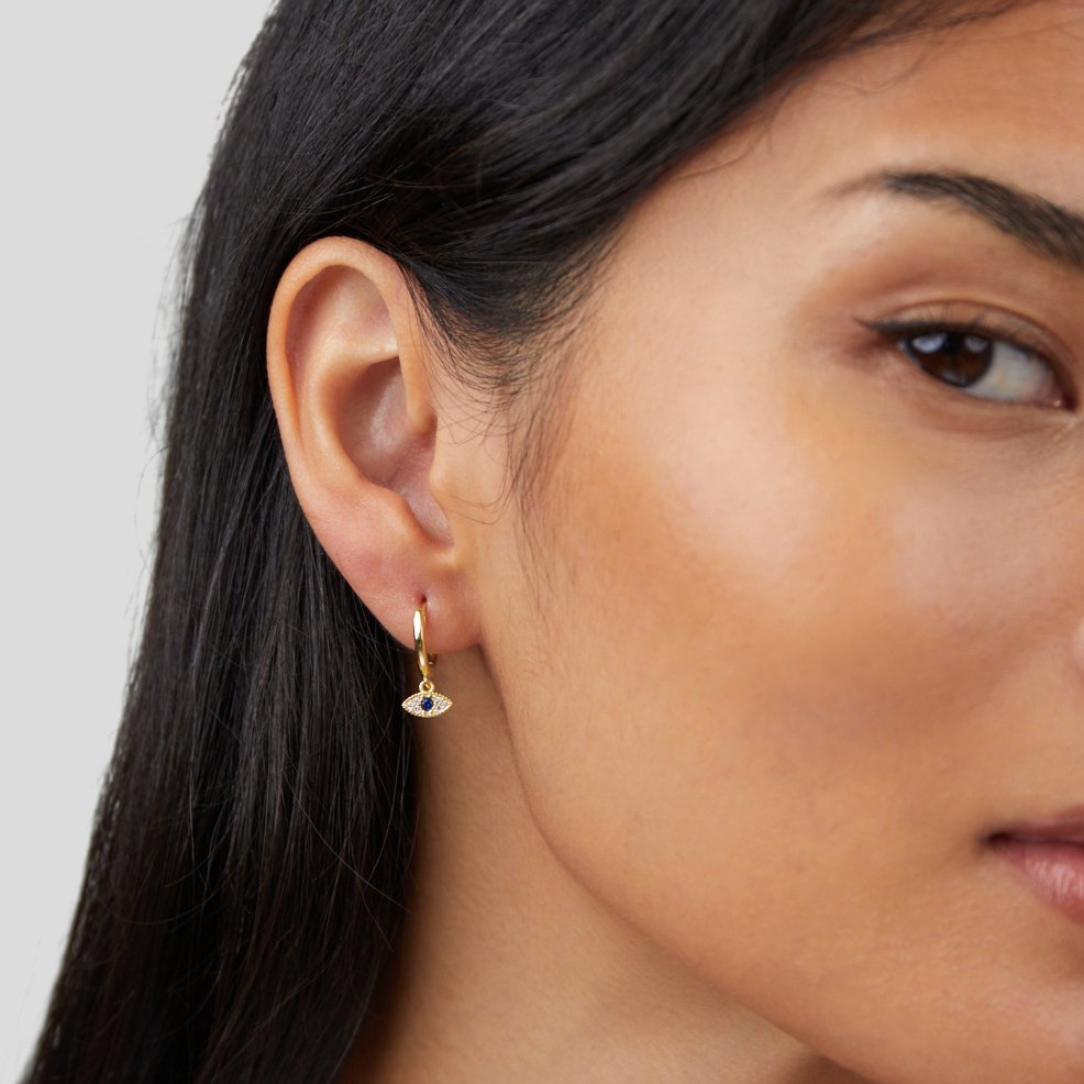Blue Evil Eye Drop Earrings — view 6