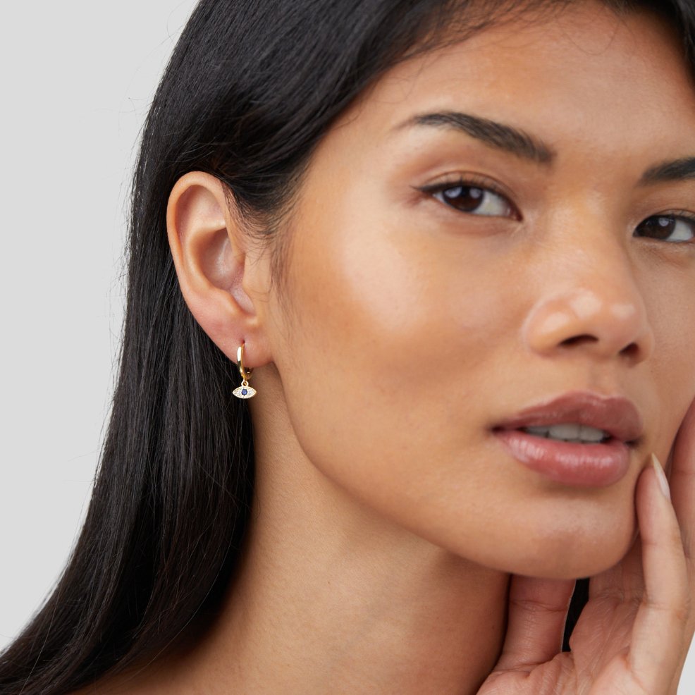 Blue Evil Eye Drop Earrings — view 3