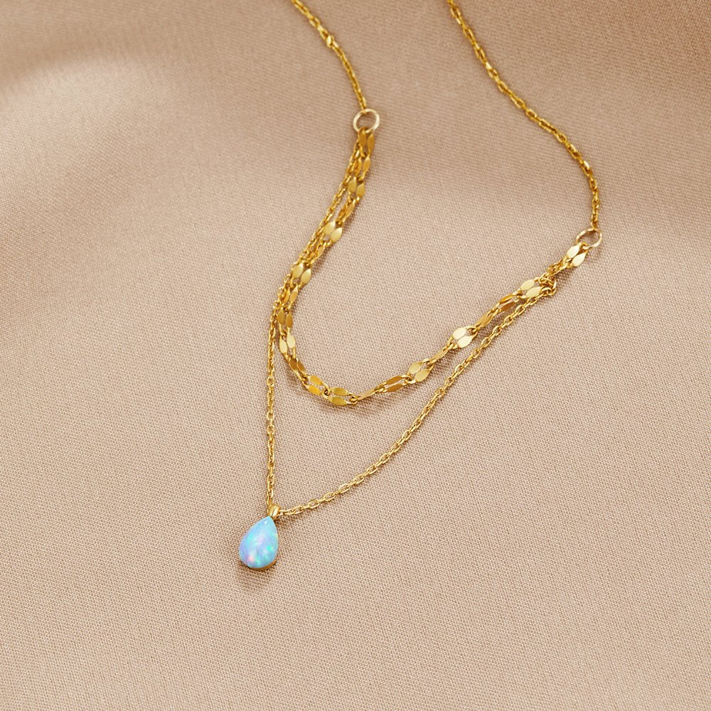 Blue Opal Teardrop Layered Necklace — view 1