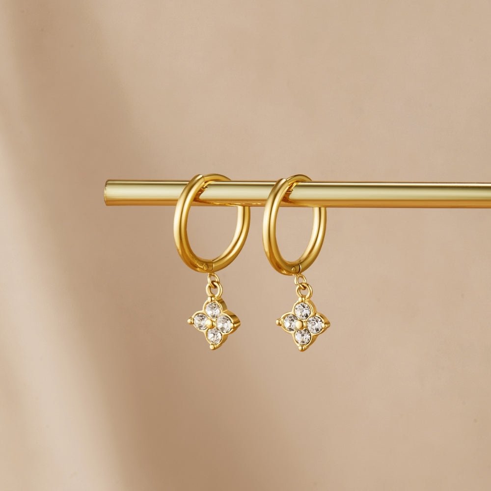 Crystal Four Leaf Clover Drop Earrings — view 1
