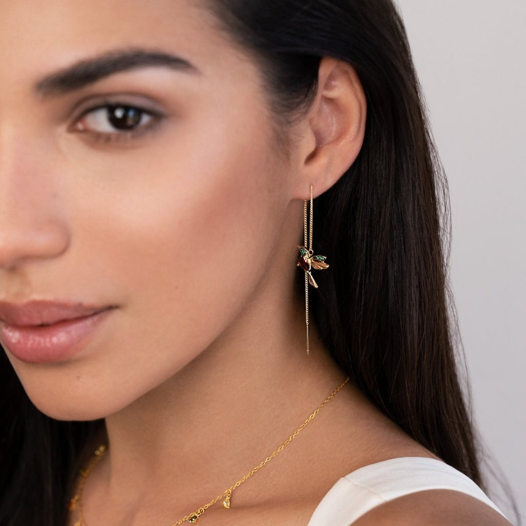 Crystal Hummingbird Tassel Earrings — view 4