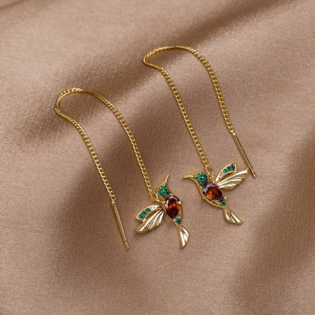 Crystal Hummingbird Tassel Earrings — view 1