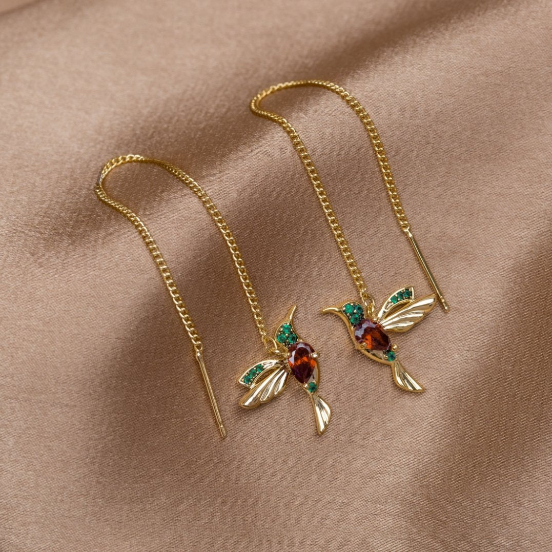 Crystal Hummingbird Tassel Earrings — view 1