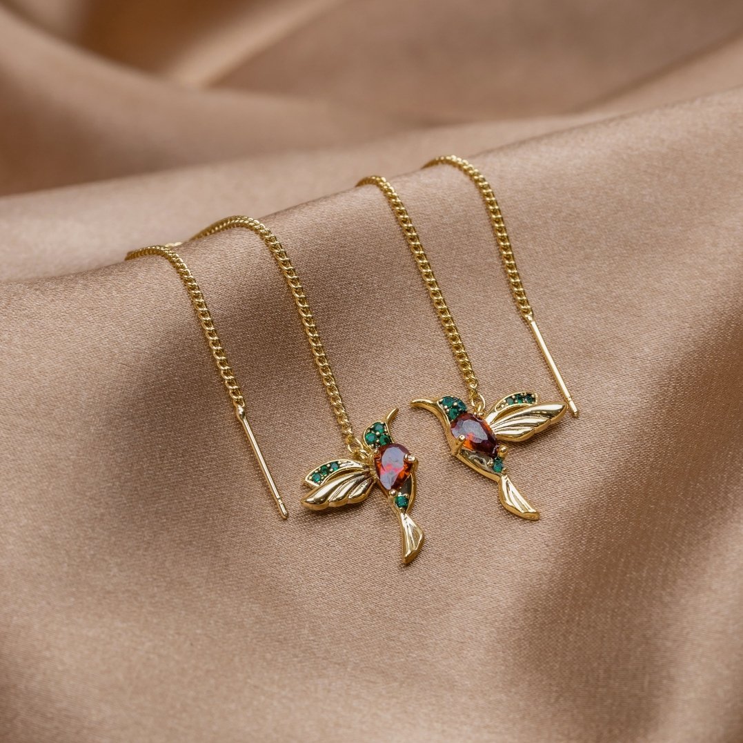 Crystal Hummingbird Tassel Earrings — view 3