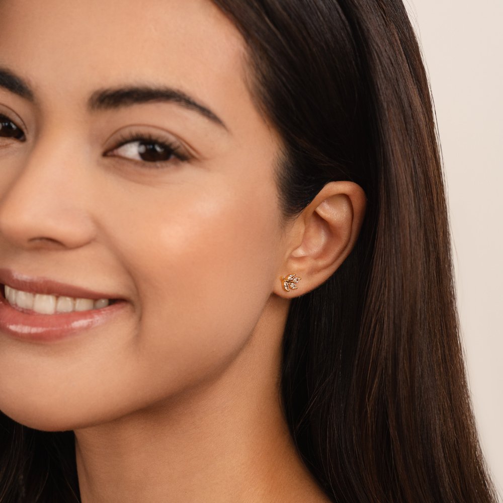 Crystal Leaf Stud Earrings — view 4