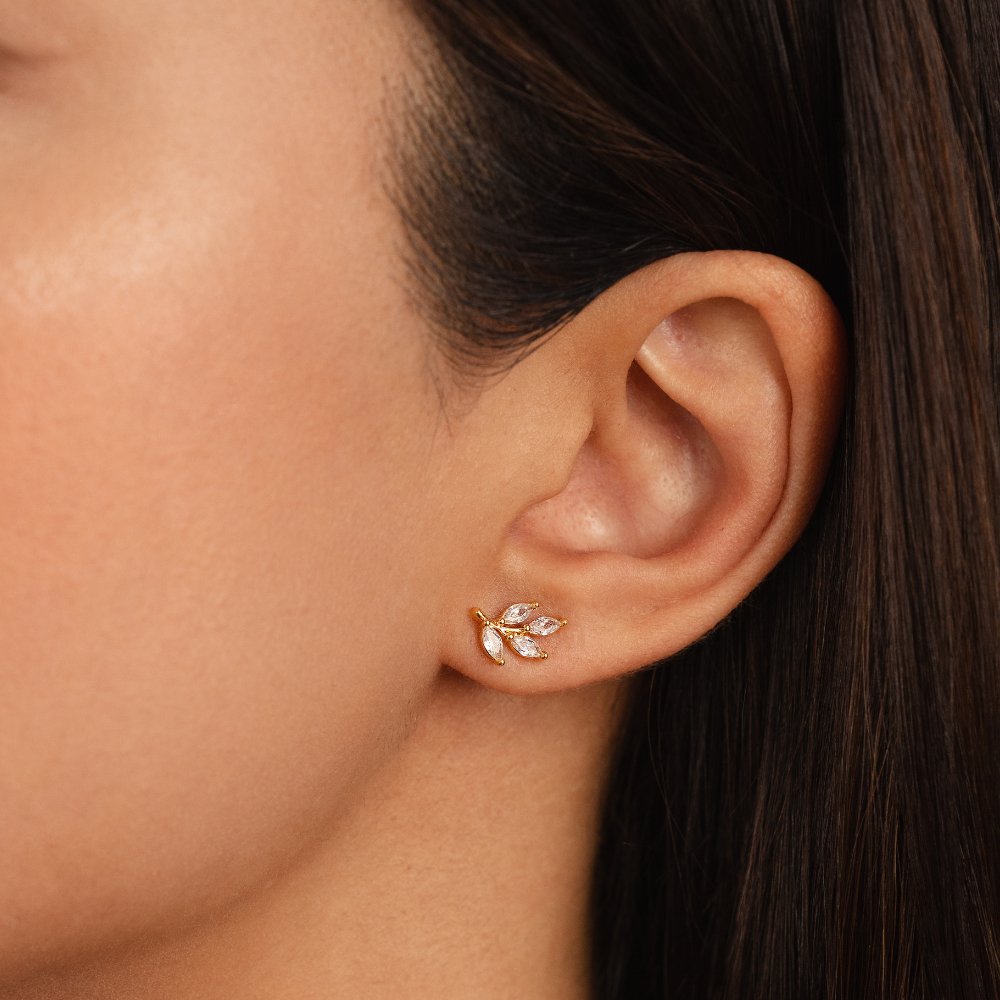 Crystal Leaf Stud Earrings — view 2