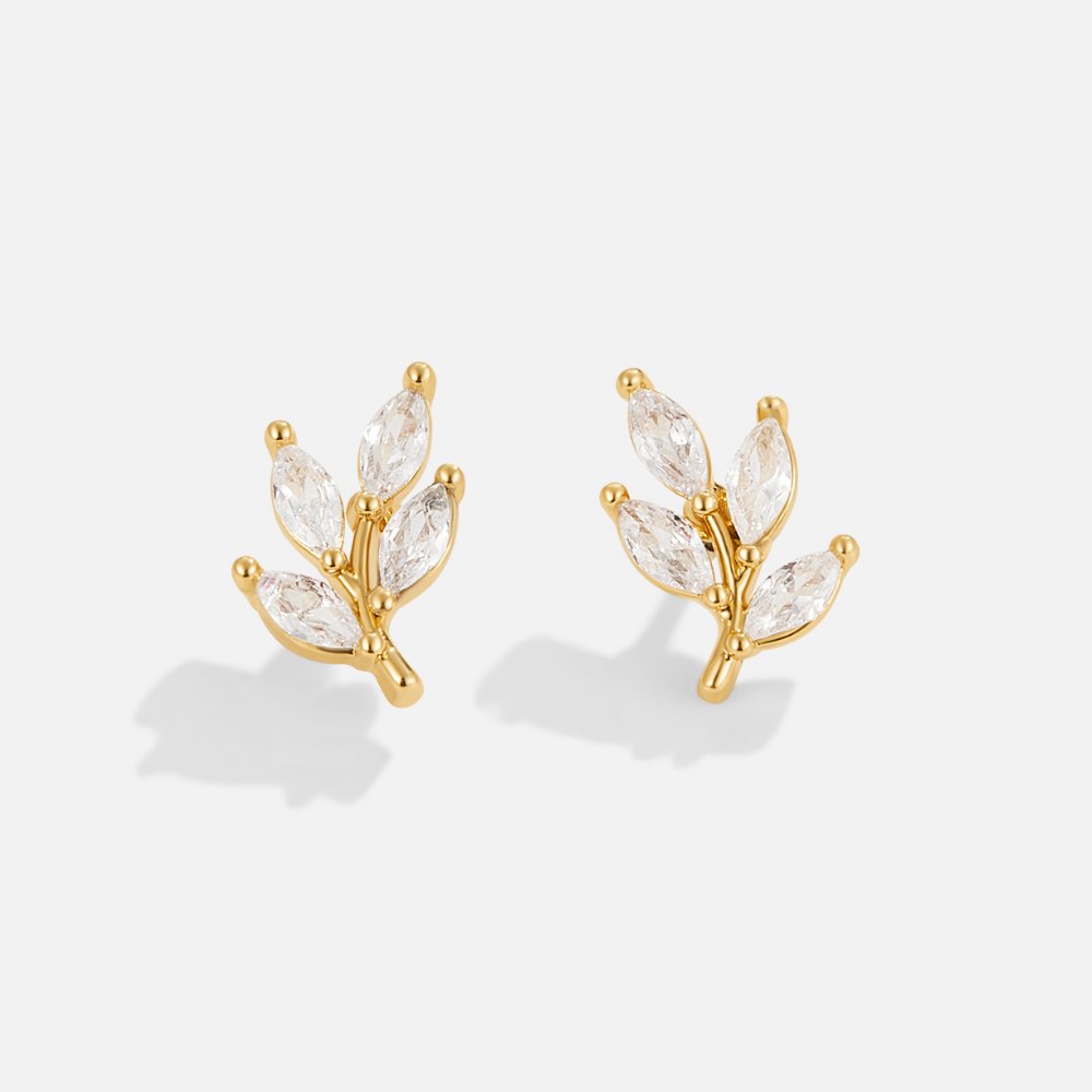 Crystal Leaf Stud Earrings — view 3