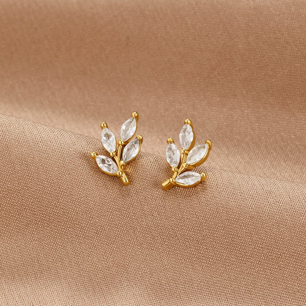 Crystal Leaf Stud Earrings — view 1