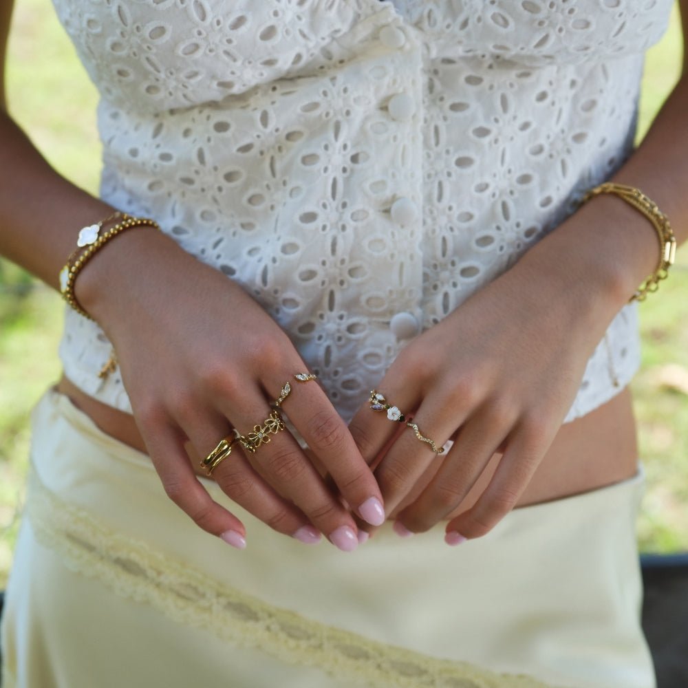 Crystal White Blossom Ring Gold — view 8