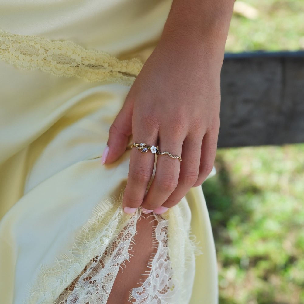 Crystal White Blossom Ring Gold — view 5