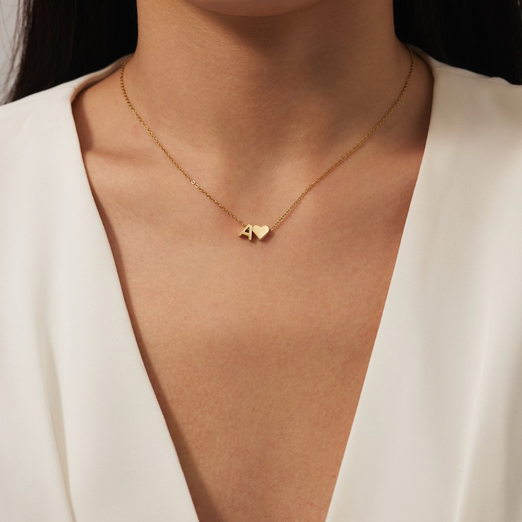Forever Love & Letter Gold Necklace — view 1