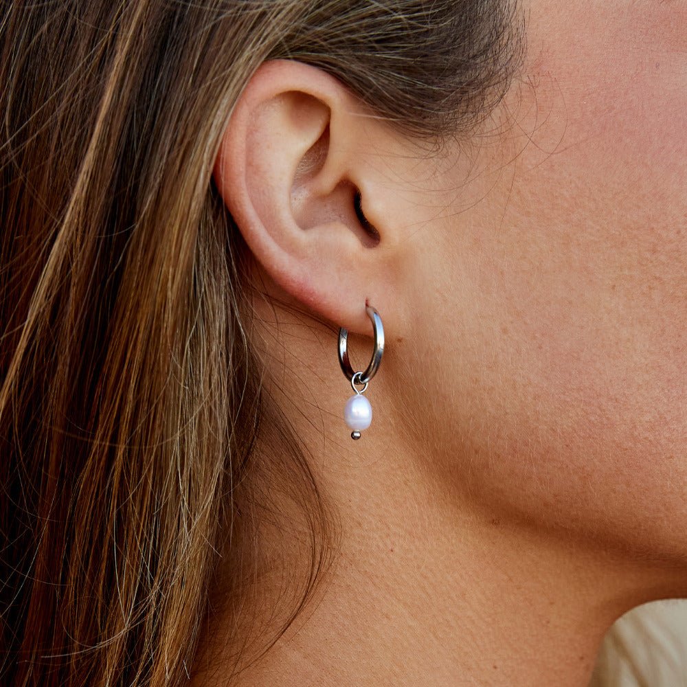 Freshwater Pearl Bella Silver Hoop Earrings — view 2