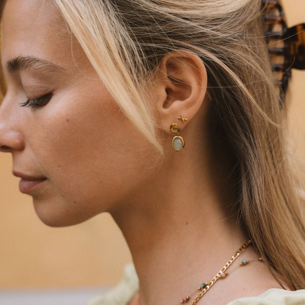 Gold Aquamarine Drop Earrings — view 3