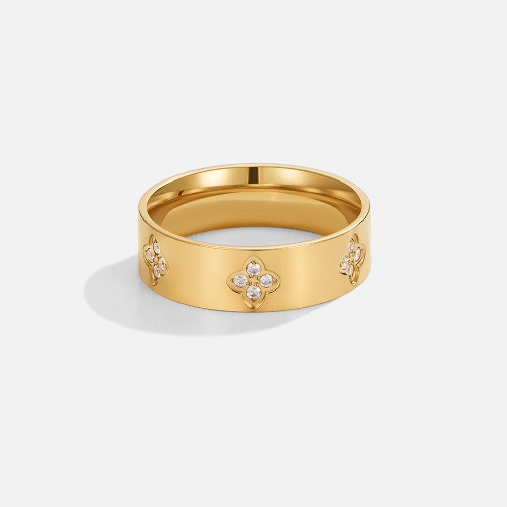 Gold Crystal Clover Band Ring — view 4