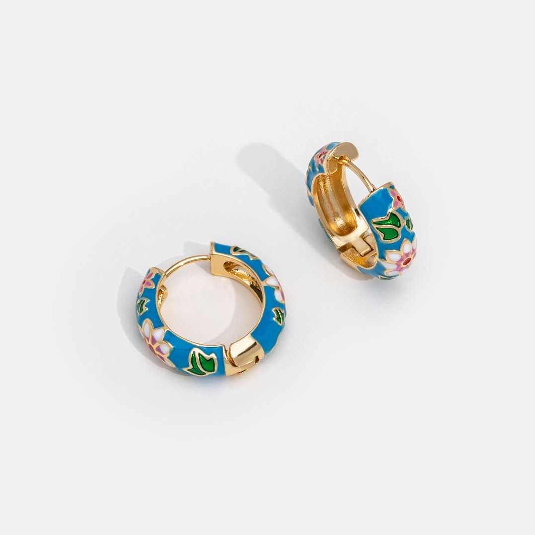 Gold Hoop Flower Earrings — view 4