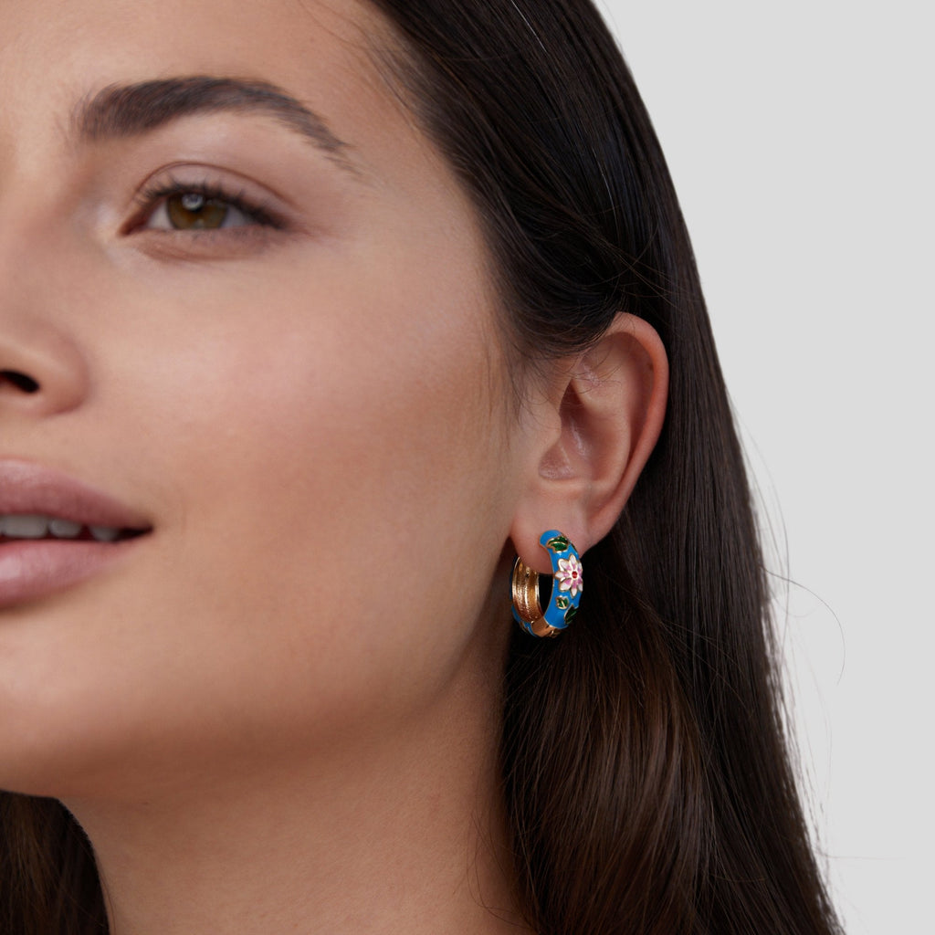 Gold Hoop Flower Earrings — view 5