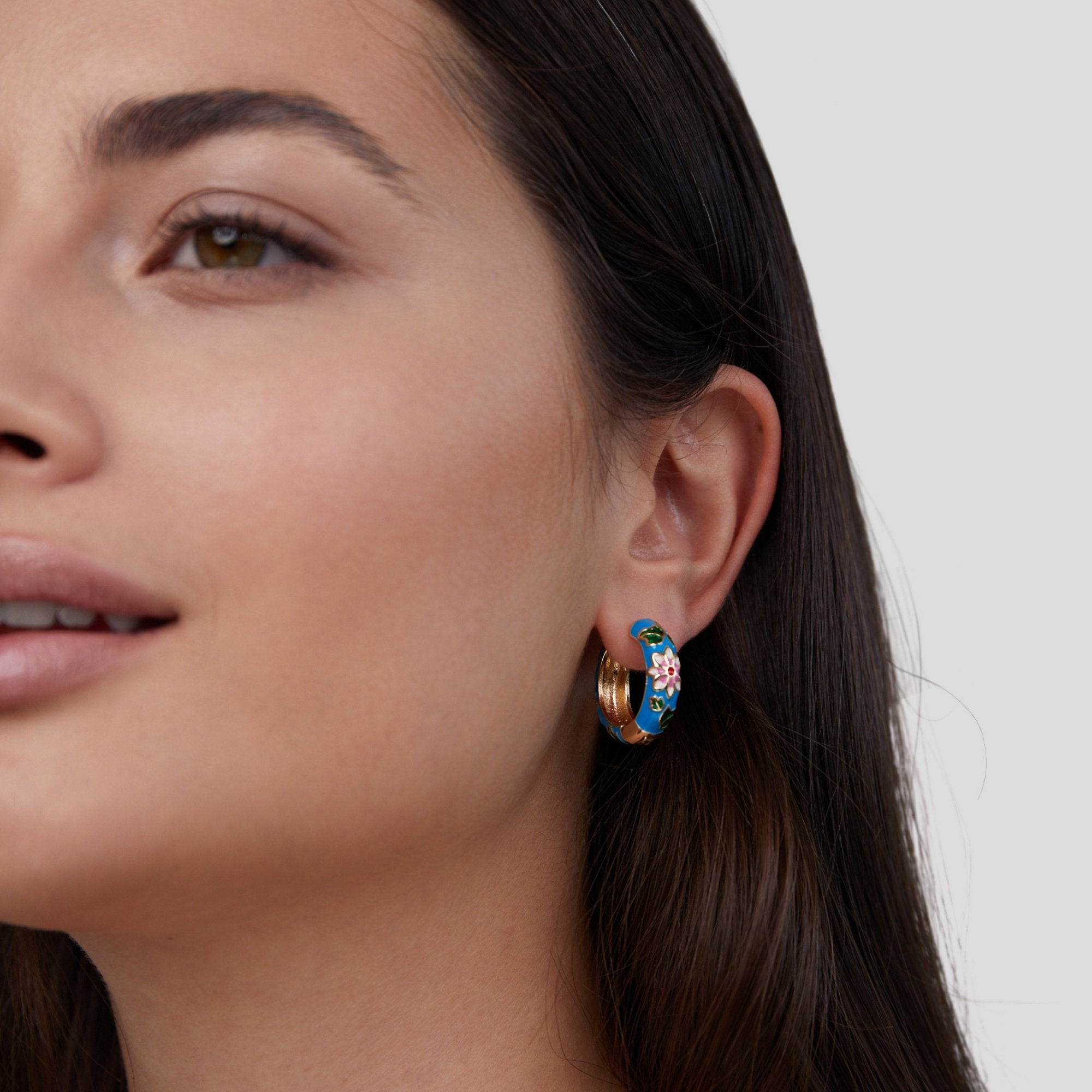 Gold Hoop Flower Earrings — view 5