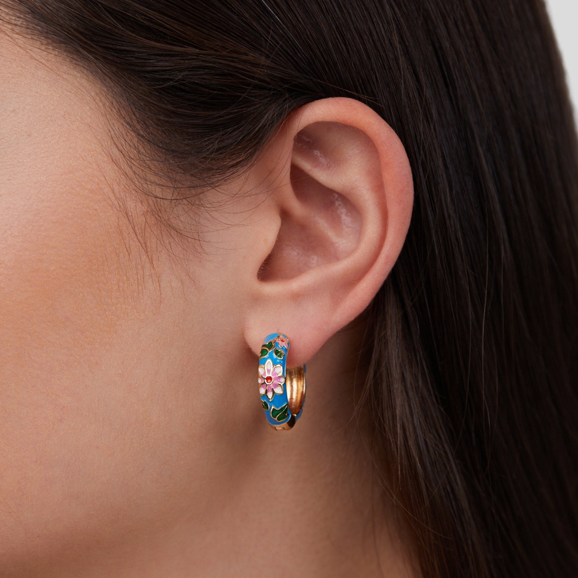 Gold Hoop Flower Earrings — view 2