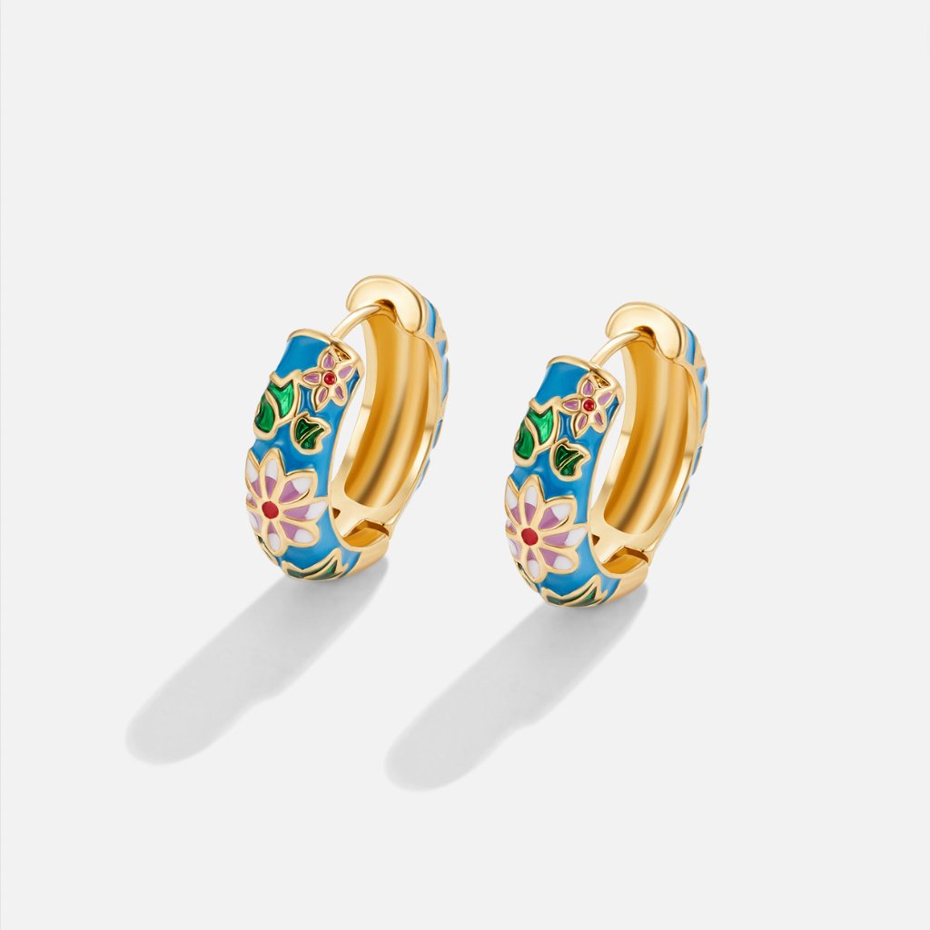 Gold Hoop Flower Earrings — view 1