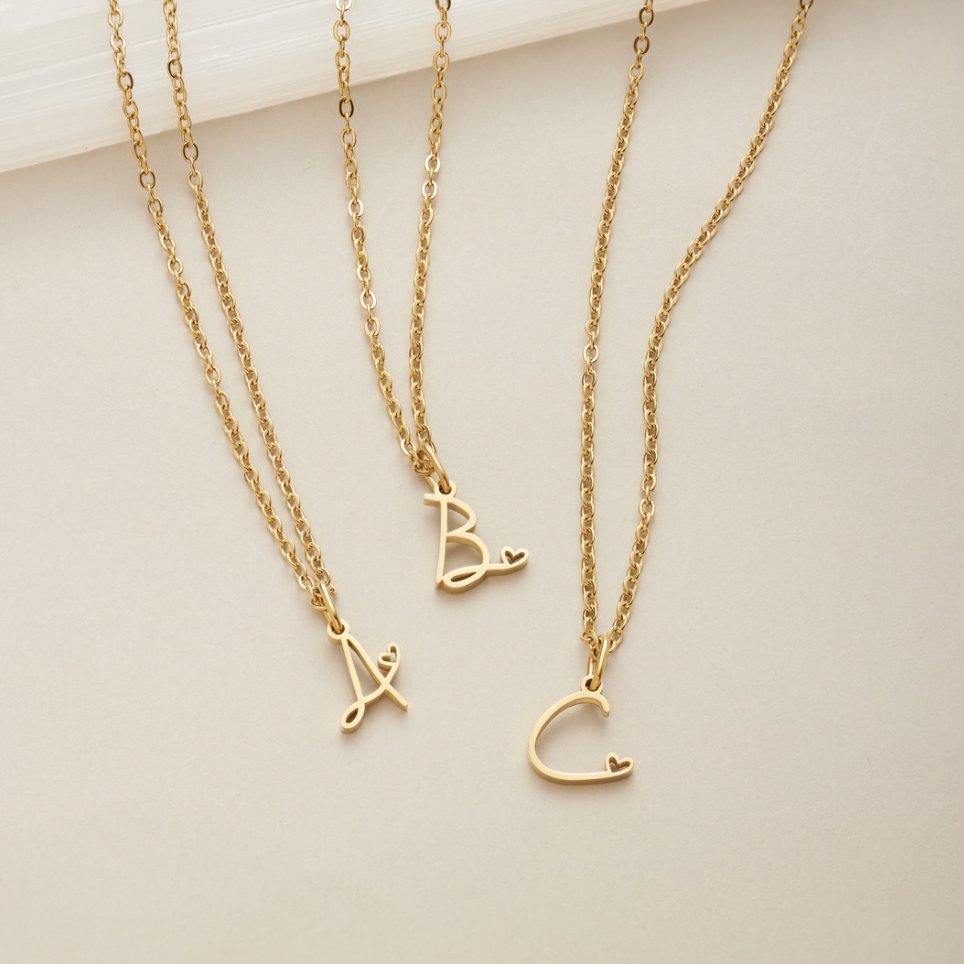 Gold Letter Heart Necklace — view 1