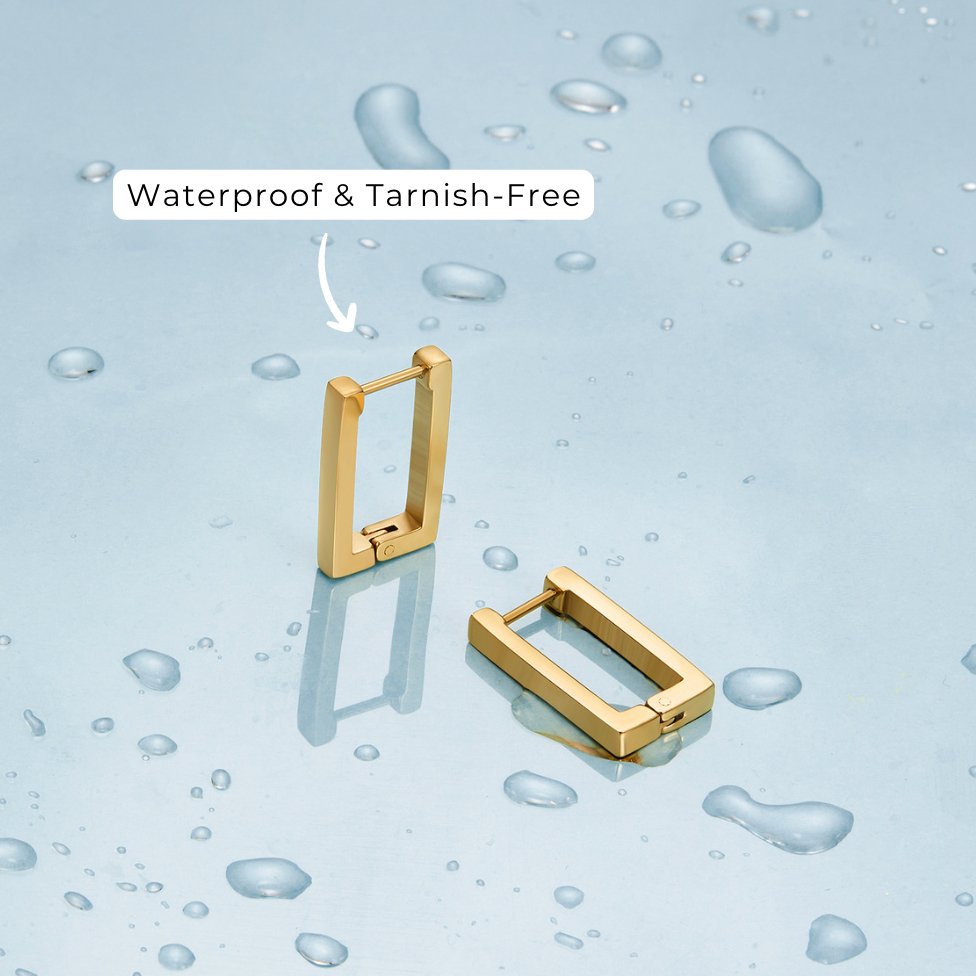 Gold Rectangle Hoop Earrings — view 5