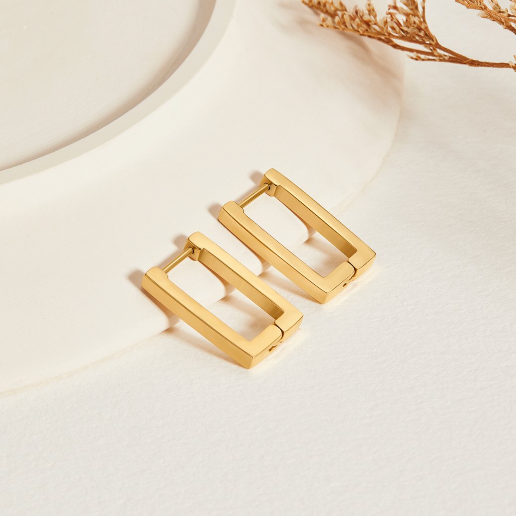 Gold Rectangle Hoop Earrings — view 1