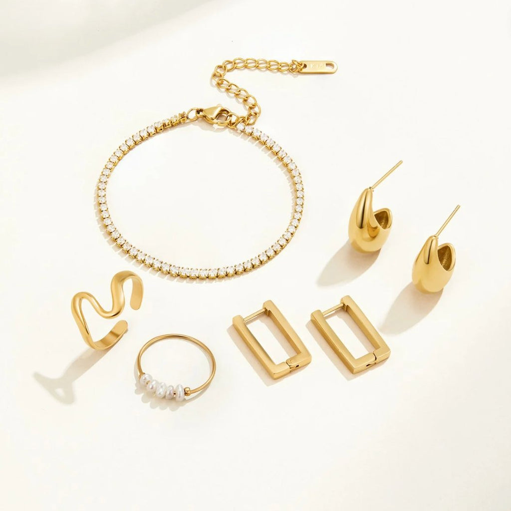Gold Rectangle Hoop Earrings — view 6