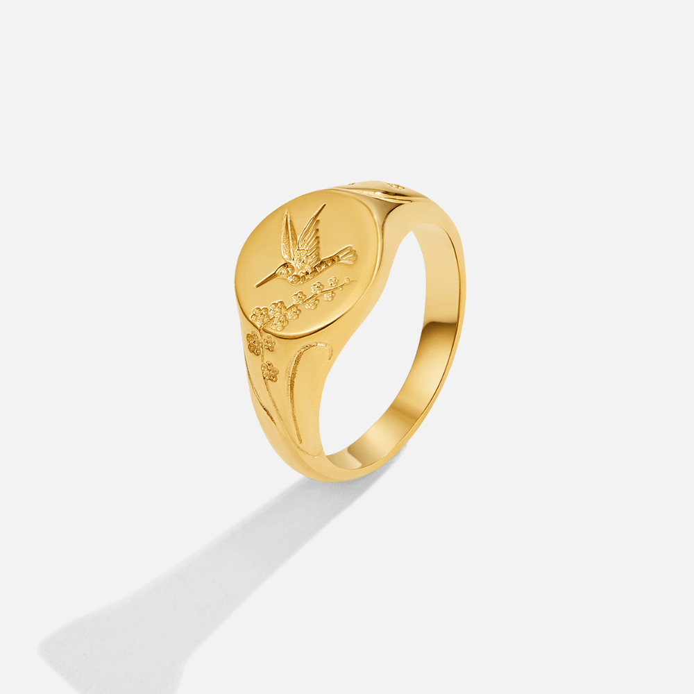 Golden Hummingbird Signet Ring — view 4