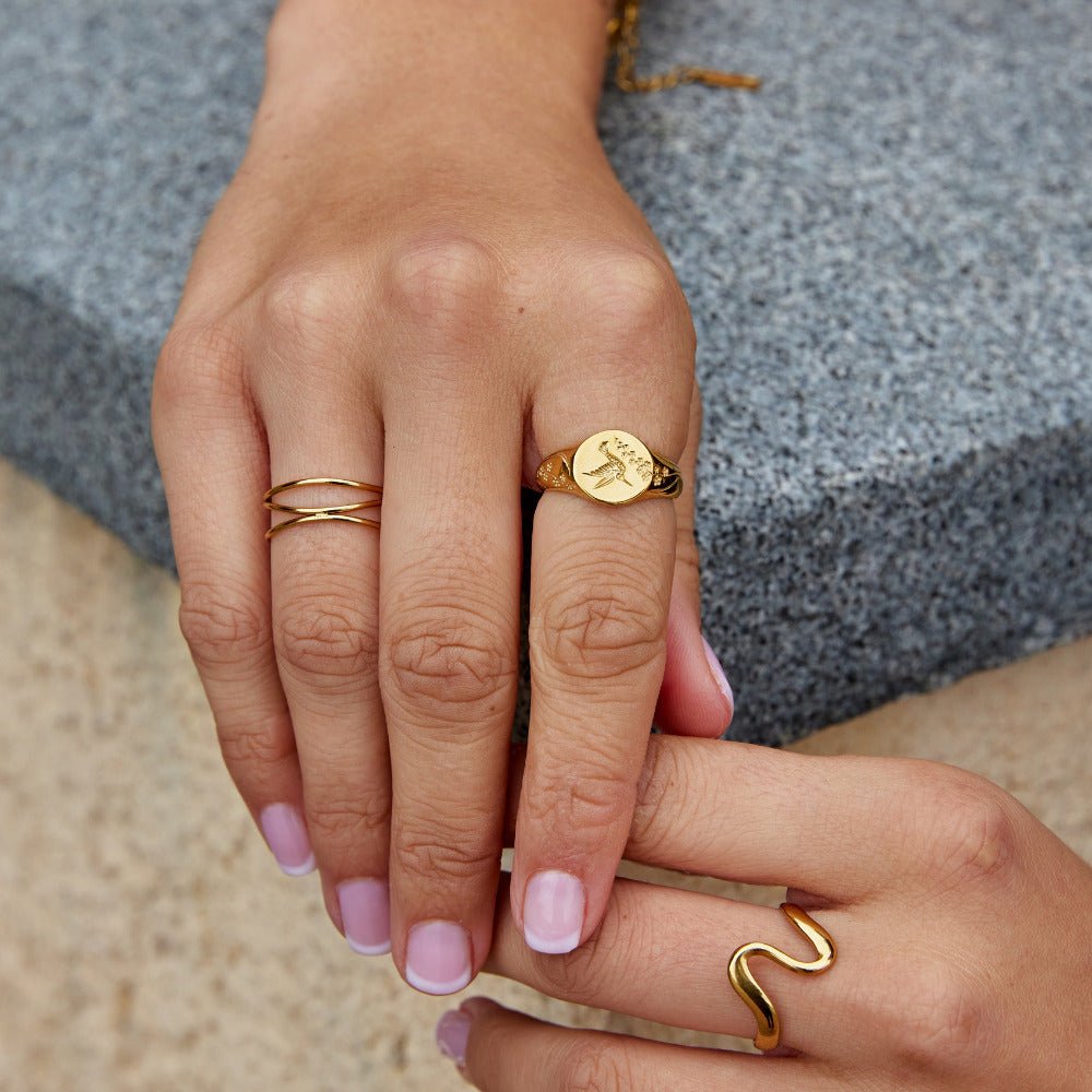 Golden Hummingbird Signet Ring — view 2