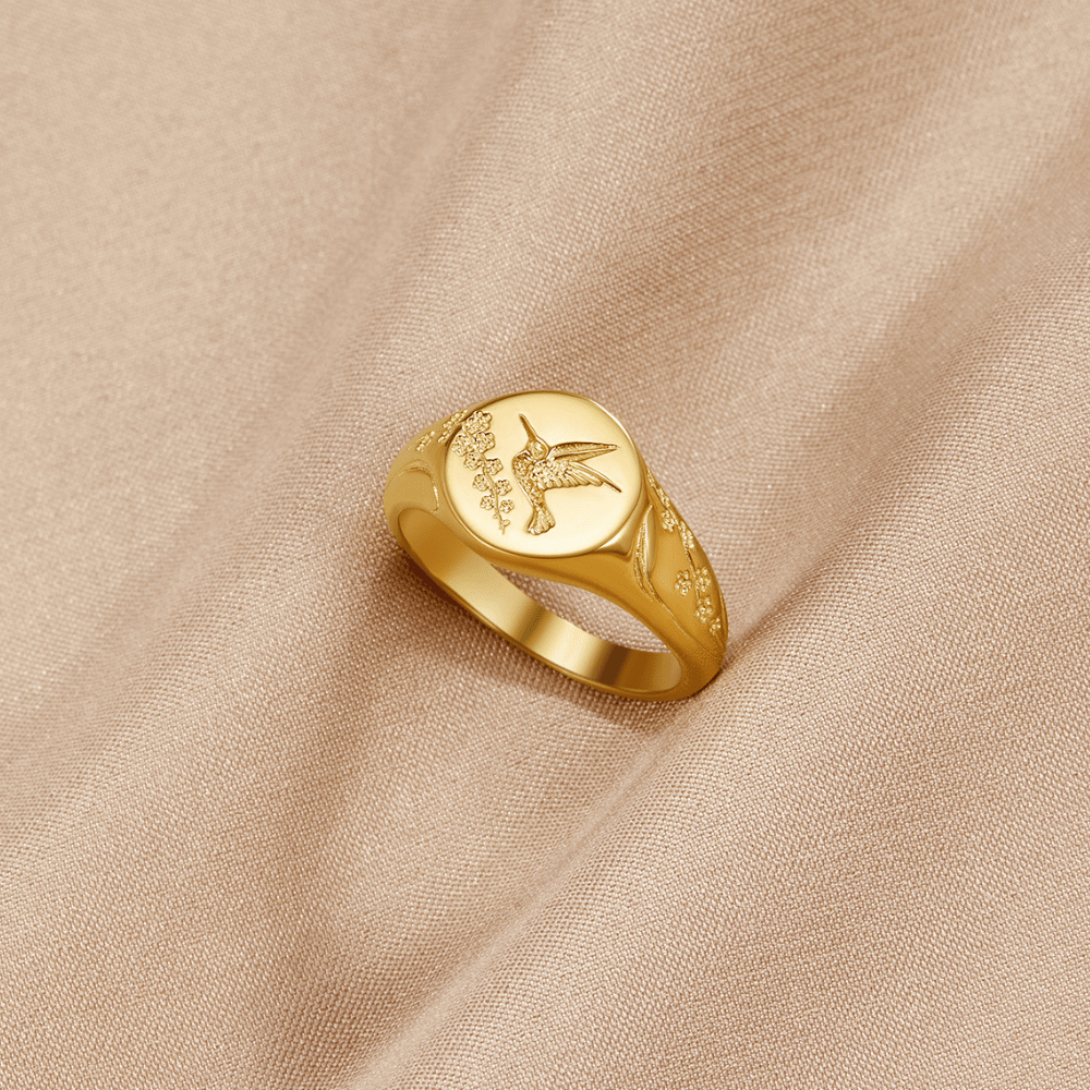 Golden Hummingbird Signet Ring — view 1