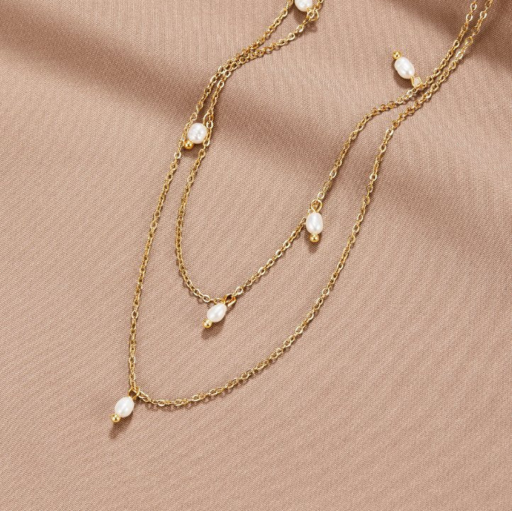 Kayla Pearl Drop Layered Necklace — view 2