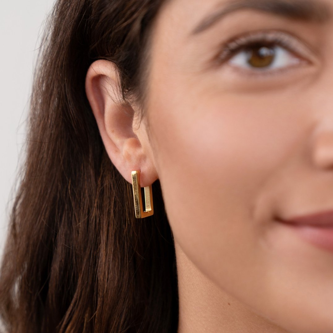 Gold Rectangle Hoop Earrings — view 2