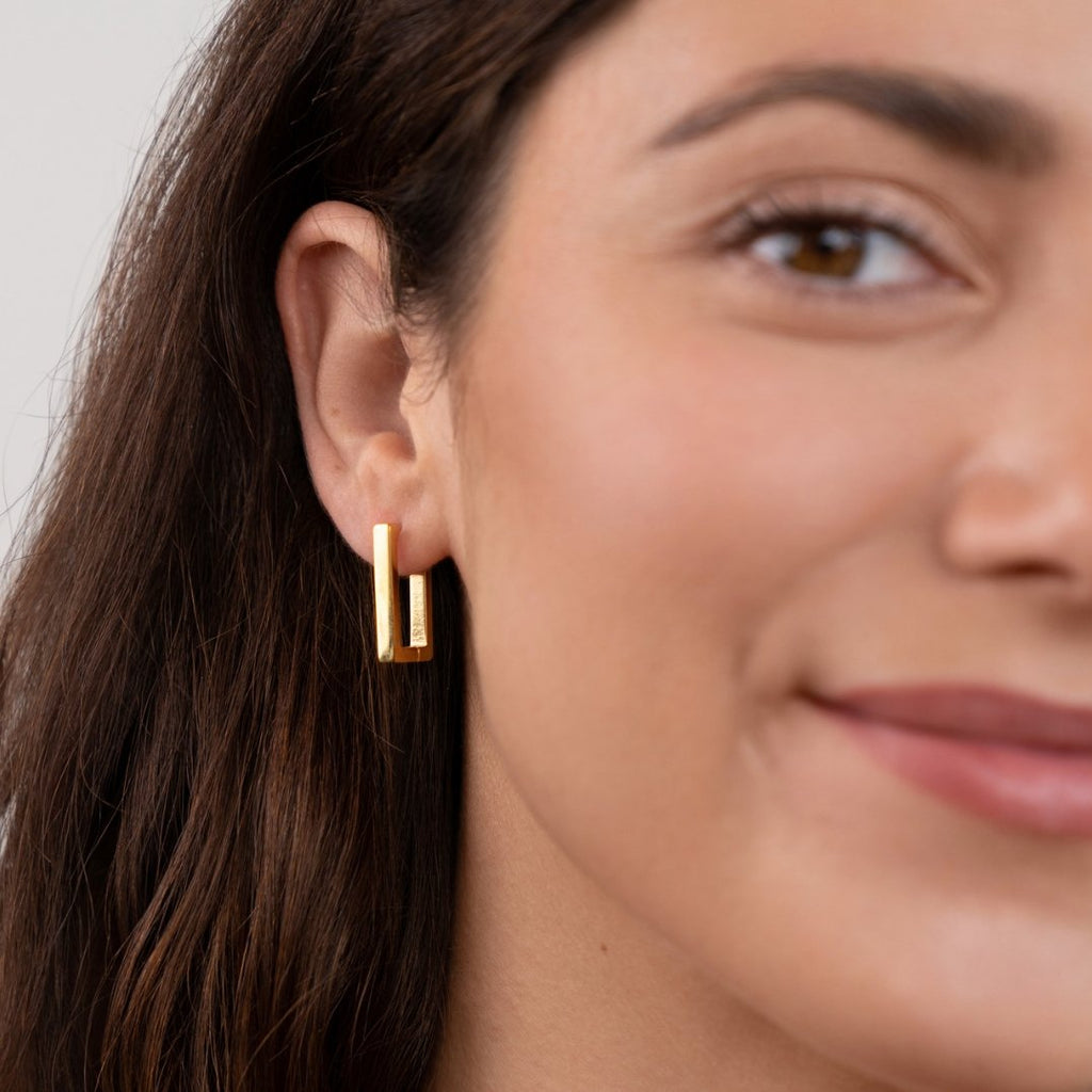 Gold Rectangle Hoop Earrings — view 3