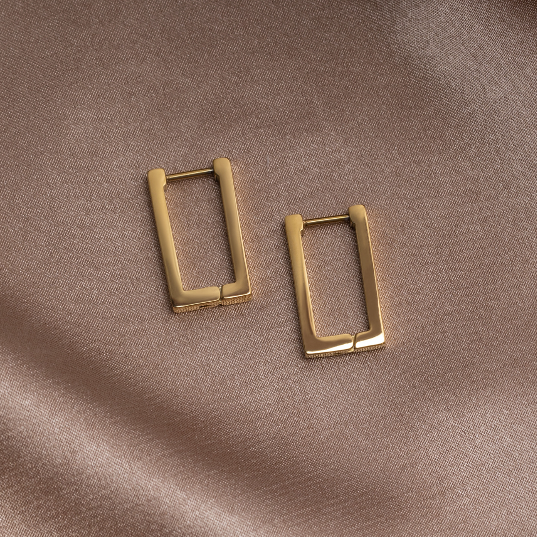 Gold Rectangle Hoop Earrings — view 4