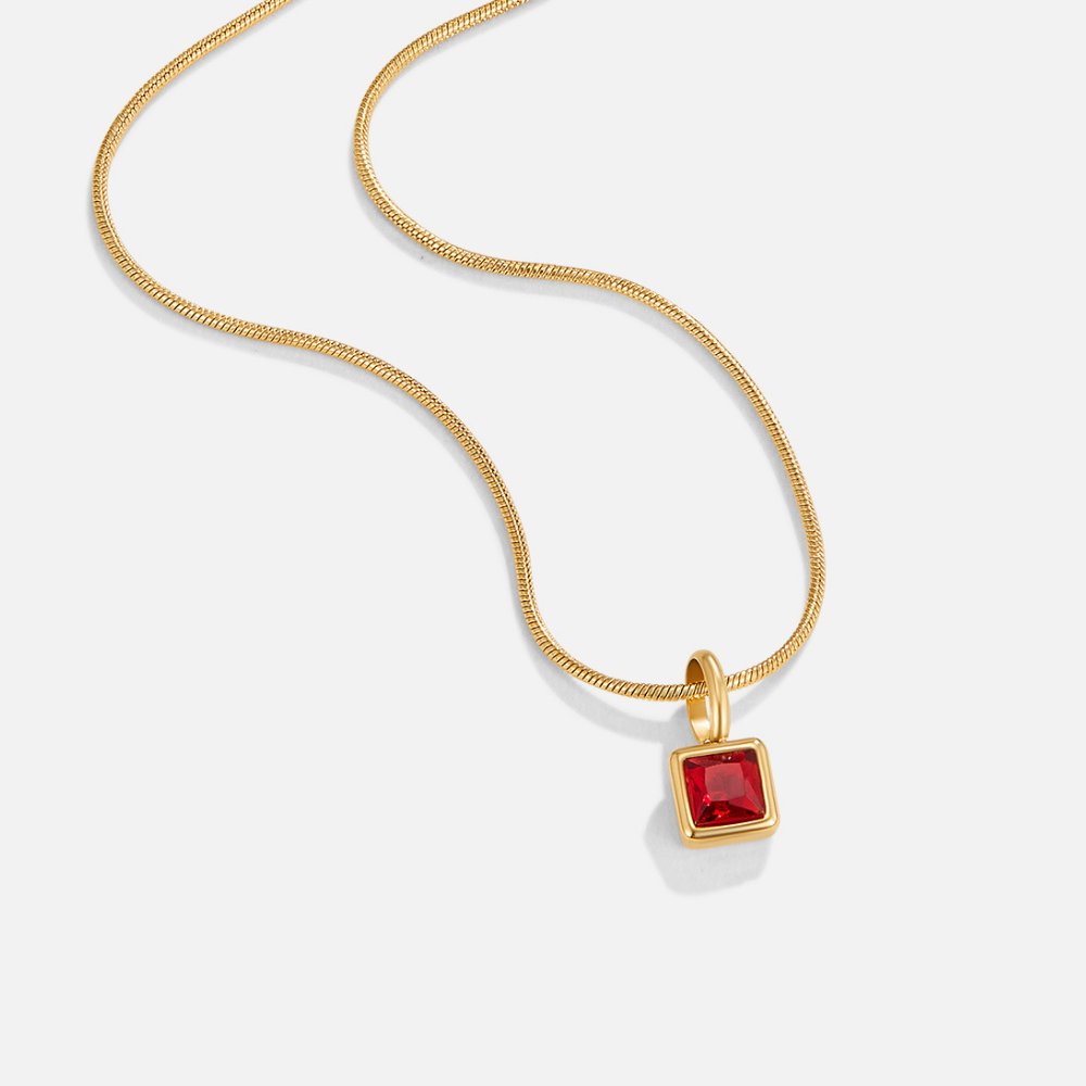 Square Pendant Birthstone Necklace — view 1