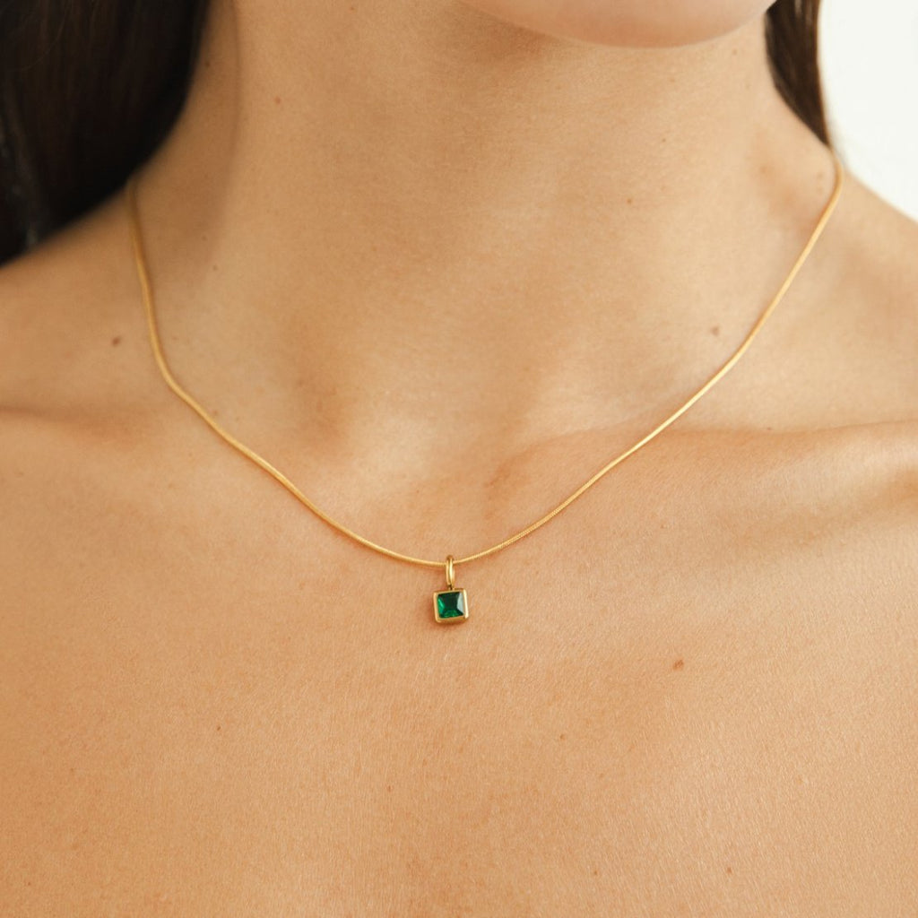 Square Pendant Birthstone Necklace — view 2
