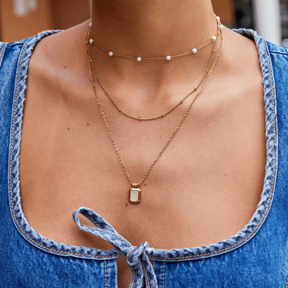 Valerie Layered White Pendant Necklace — view 3